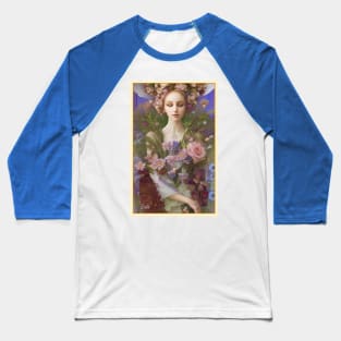 Flowers botanical art painting of a girl goddess or a pagan green witch Baseball T-Shirt